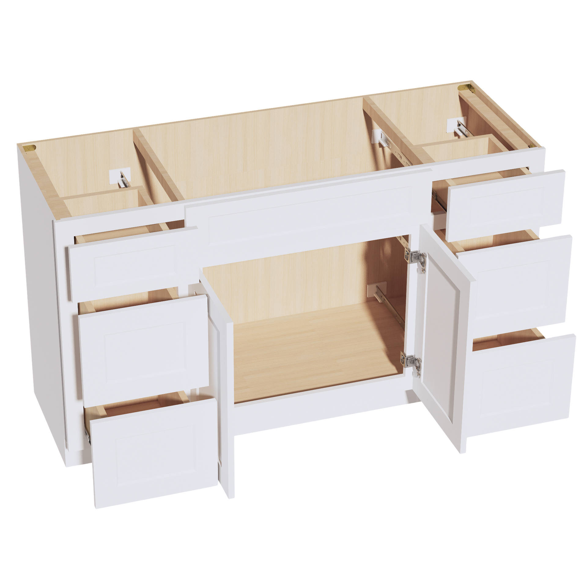 VSD60SINGLE-SW  Vanity Sink Base Combo Cabinet  4 Doors 3 Drawers & 2 False Drawers Single Vanity - Shaker Style - Pure White   60"W x 34-1/2"H x 21"D