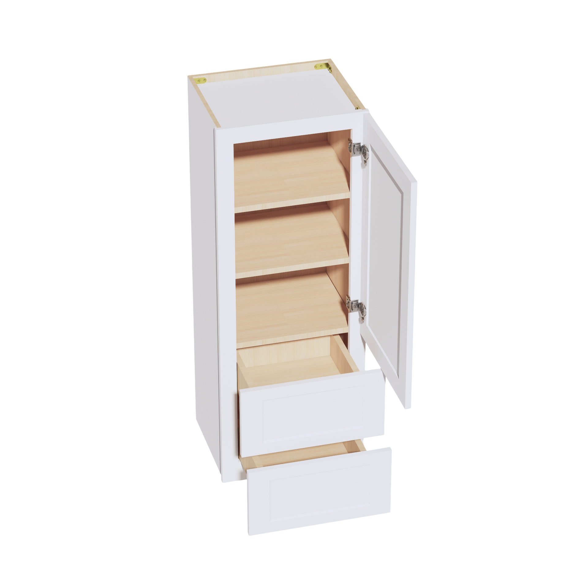 WD1848-SW  Diagonal Wall Corner Cabinet 1 Door & 2 Shelves - Shaker Style - Pure White   18'W x 48"H x 15"D
