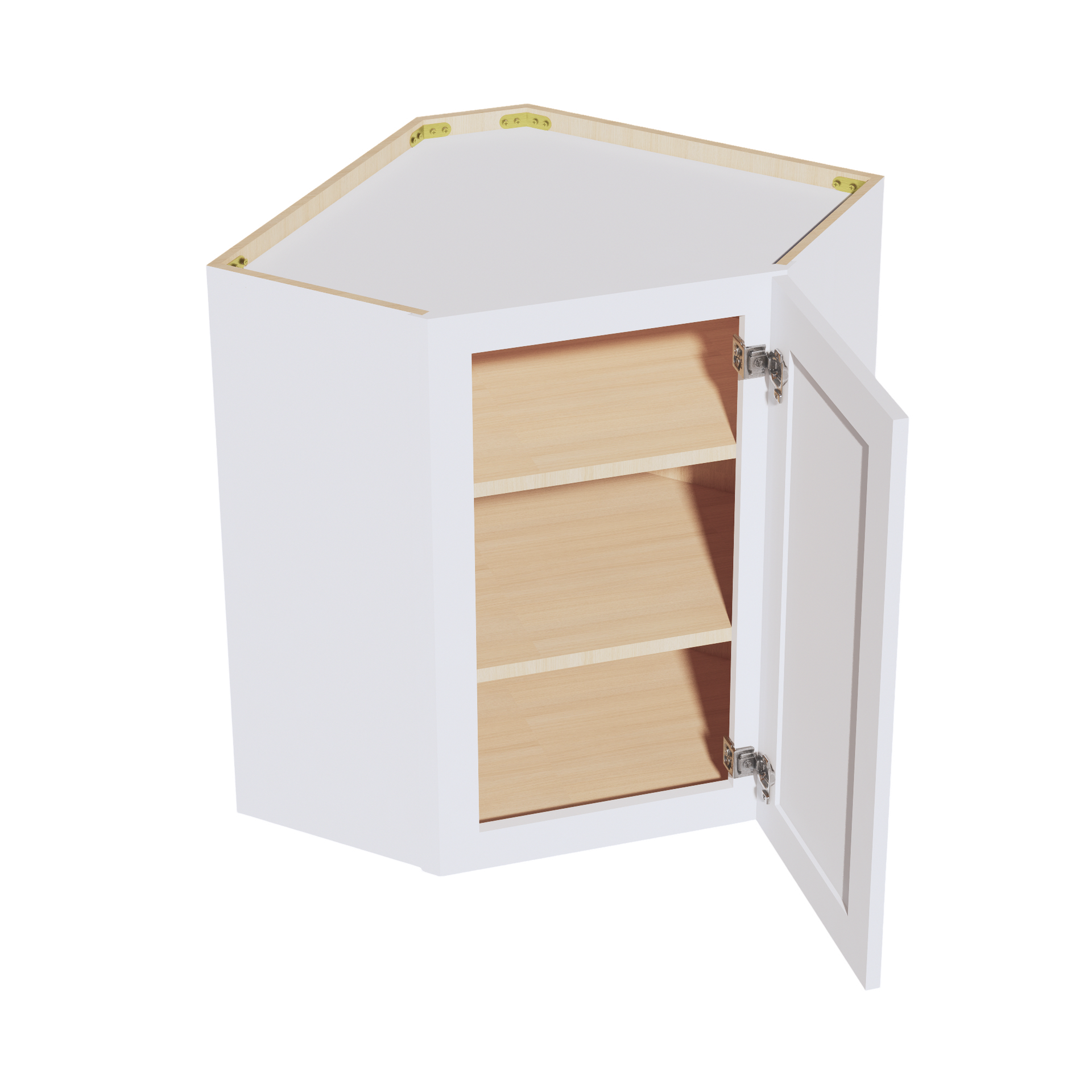 WDC2430-SW  Diagonal Wall Corner Cabinet 1 Door & 2 Shelves - Shaker Style - Pure White   24"W x 30"H x 24"D