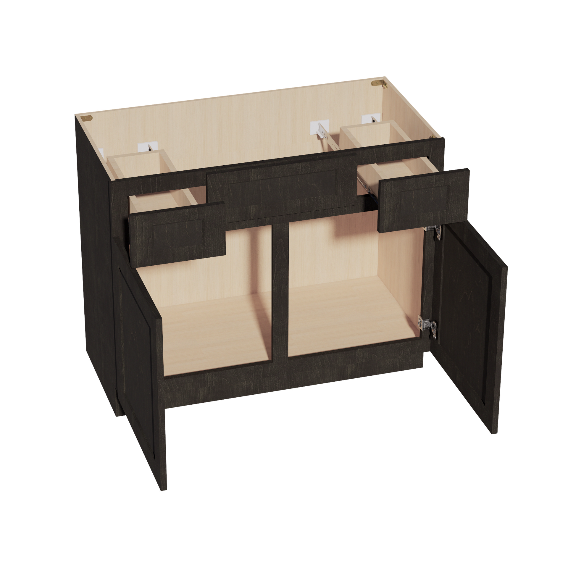 VSD4221-SDG  Vanity Sink Base 2 Doors 2 Drawers & 1 Centered False Drawer  - Shaker Style - Dark Grey   42"W x 34-1/2"H x 21"D