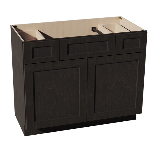 VSD4221-SDG  Vanity Sink Base 2 Doors 2 Drawers & 1 Centered False Drawer  - Shaker Style - Dark Grey   42"W x 34-1/2"H x 21"D