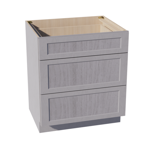 DB30-SWG Base Cabinet 3 Drawers - Shaker Style - Washed Grey   30"W x 34-1/2"H x 24"D