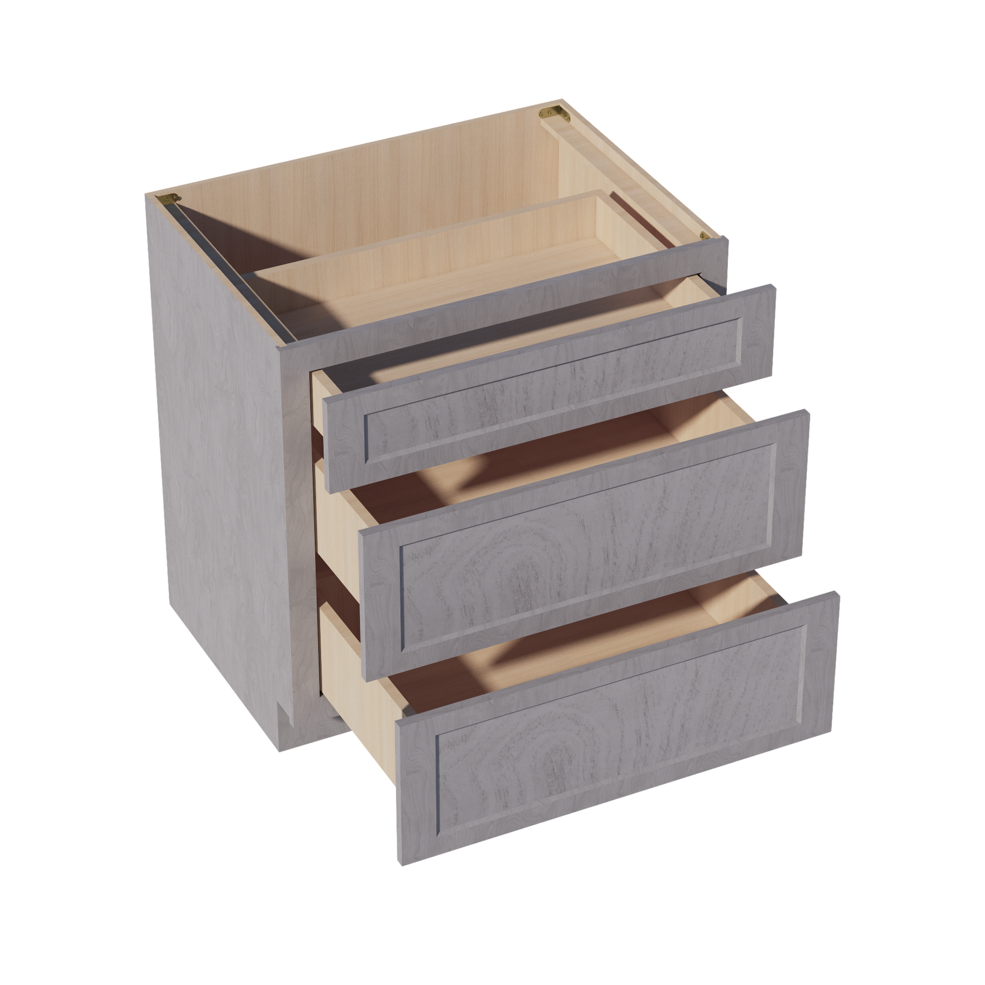 DB33-SWG Base Cabinet 3 Drawers - Shaker Style - Washed Grey   33"W x 34-1/2"H x 24"D