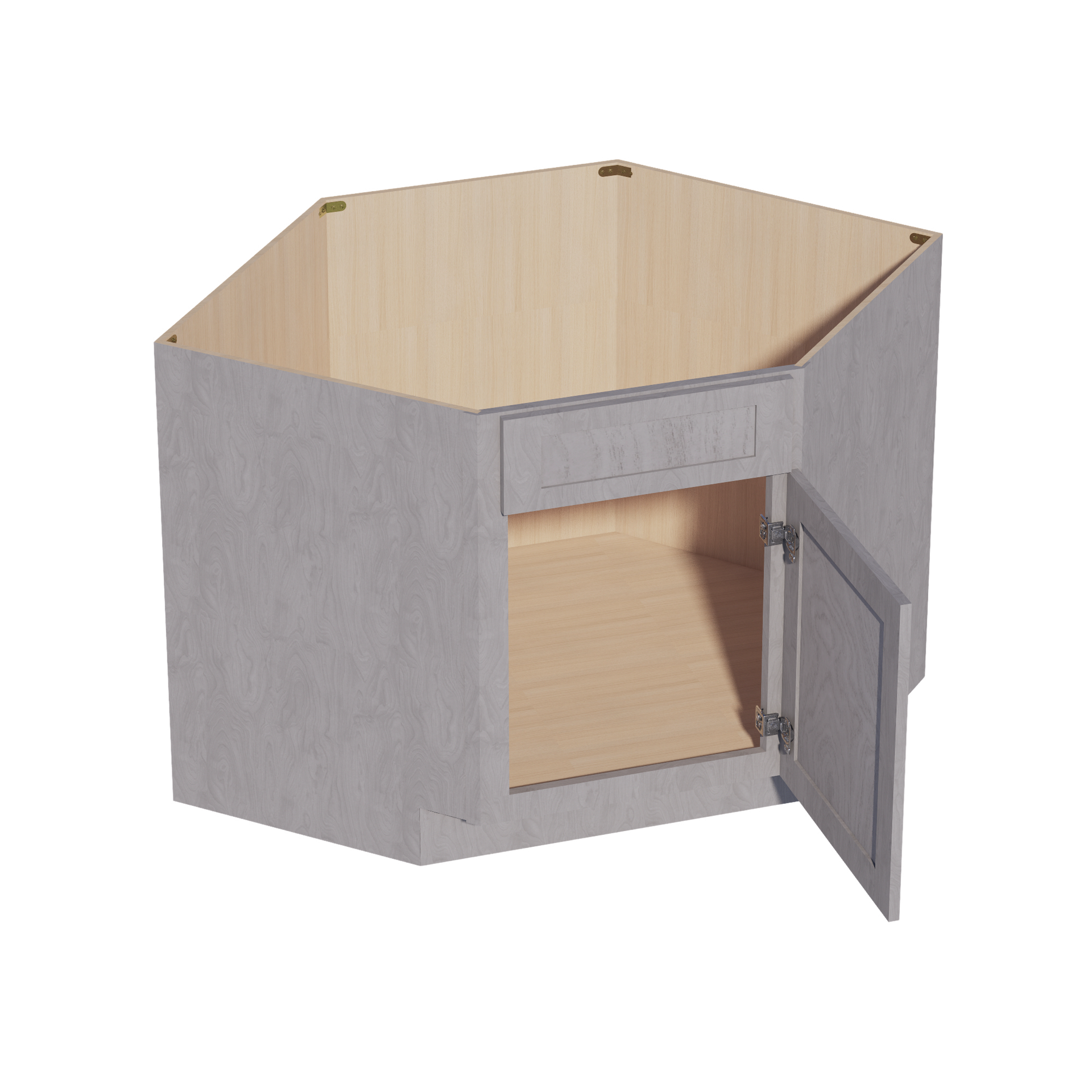 DSB42-SWG Base Cabinet 1 Door 1 False Drawer Corner Sink - Shaker Style - Washed Grey   27"W x 34-1/2"H x 24"D
