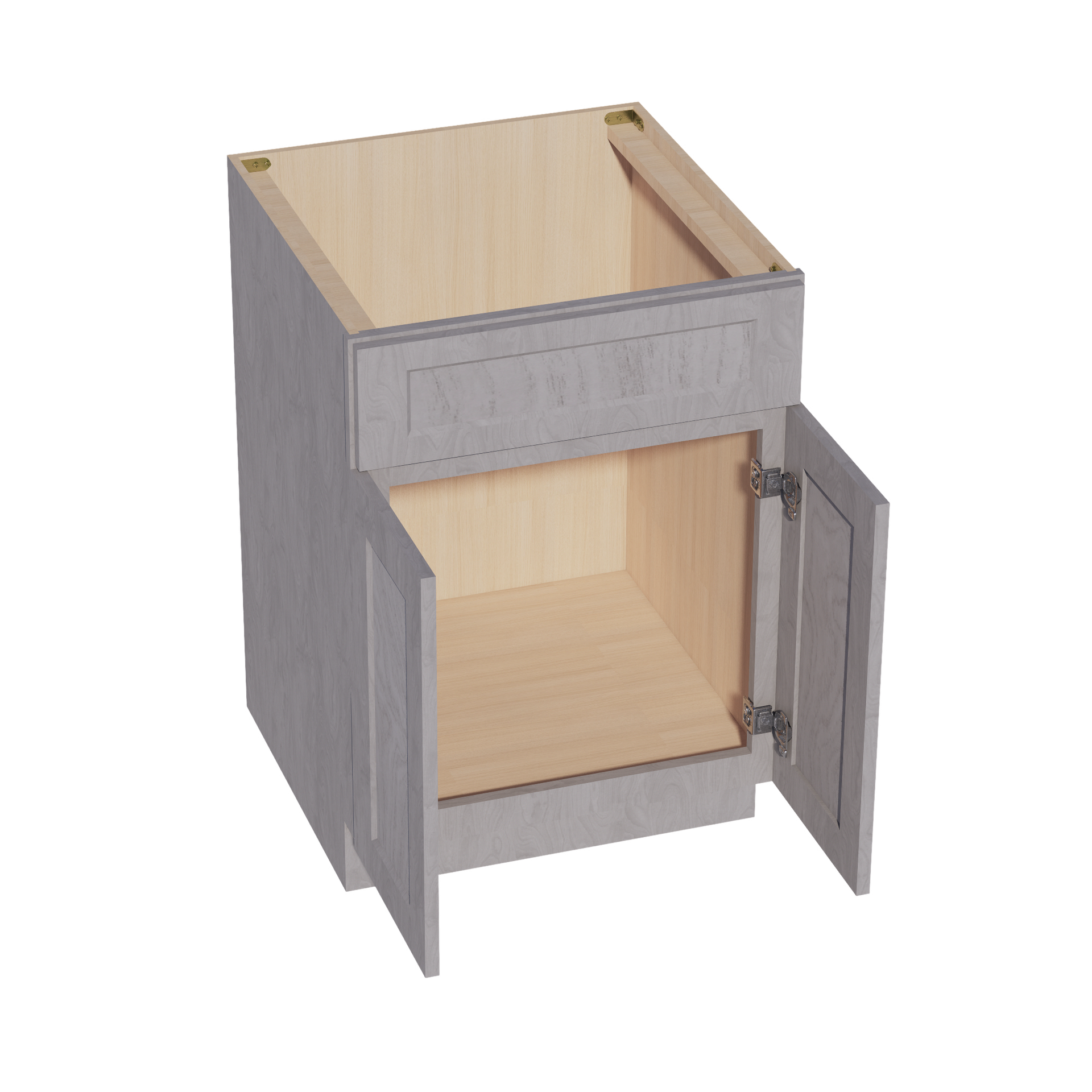 SB24-SWG Sink Base Cabinet 2 Door 2 False Drawer  - Shaker Style - Washed Grey   24"W x 34-1/2"H x 24"D
