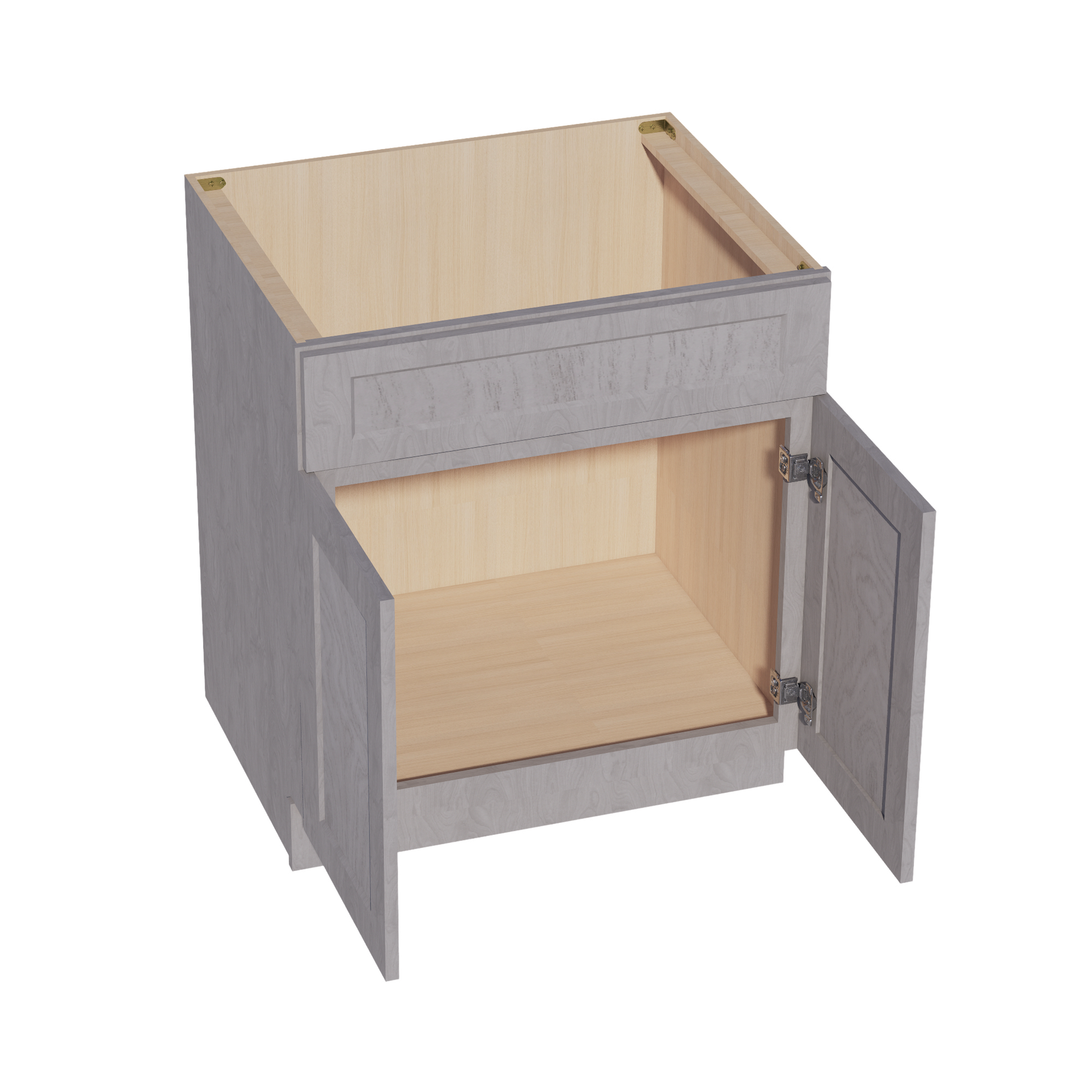 SB30-SWG Sink Base Cabinet 2 Door 2 False Drawer  - Shaker Style - Washed Grey   30"W x 34-1/2"H x 24"D