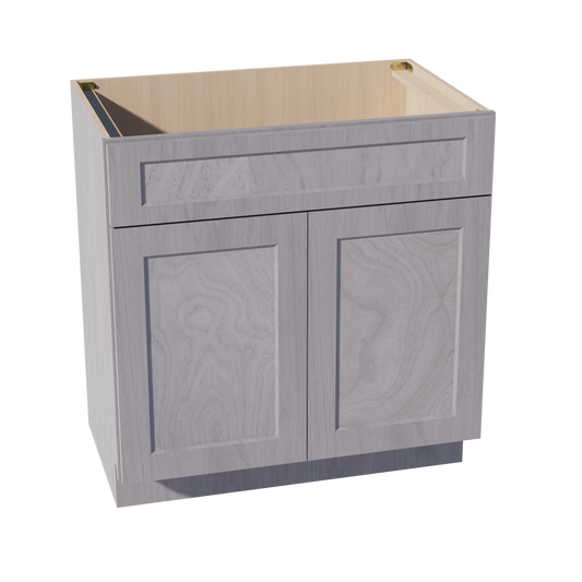 VSB3321-SWG Vanity Sink Base 1 False Drawer & 2 Doors - Shaker Style - Washed Grey   30"W x 34-1/2"H x 21"D
