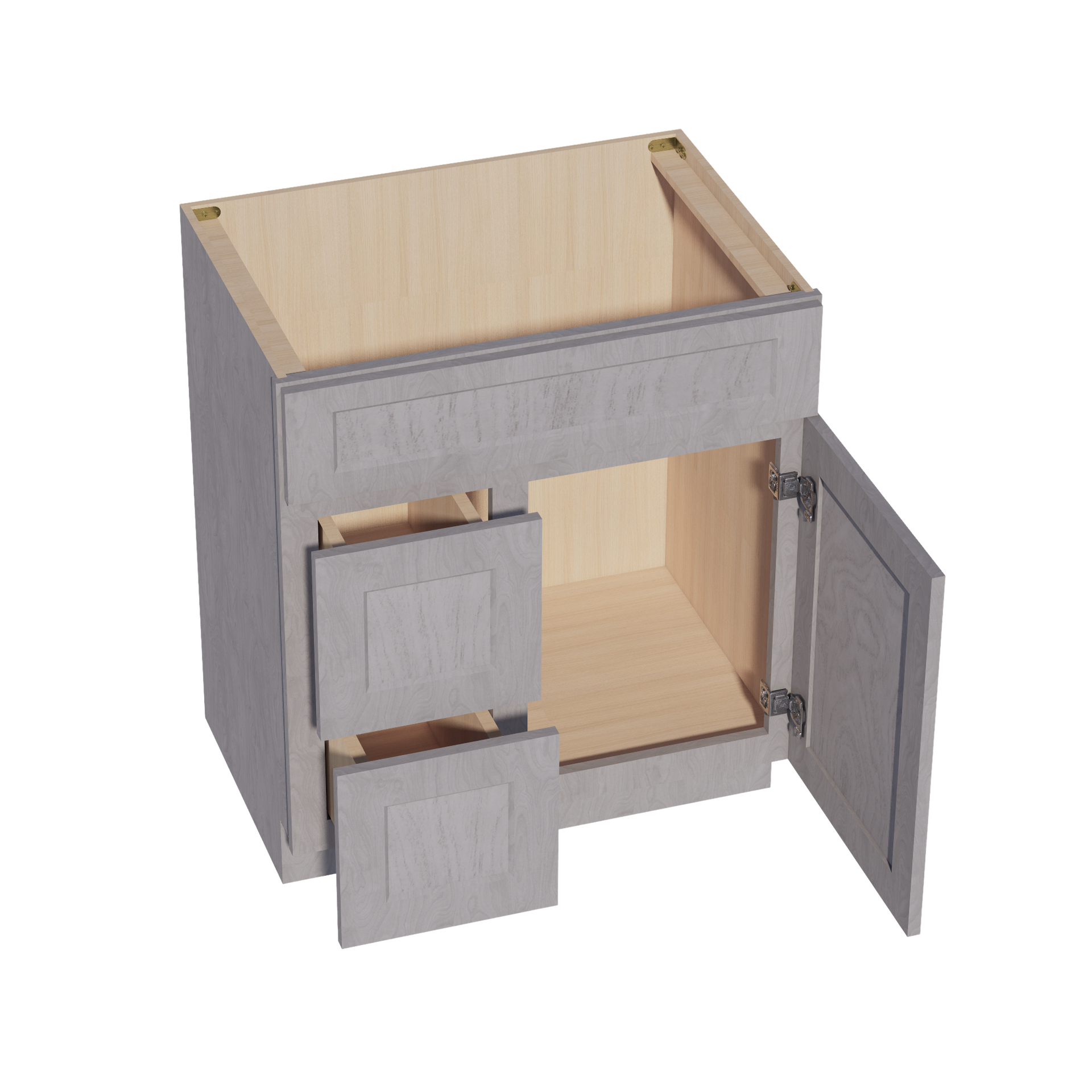 VSD3021L-SWG Vanity Sink Base 2 Doors & 2 Left Drawers Offset - Shaker Style - Washed Grey   30"W x 34-1/2"H x 21"D