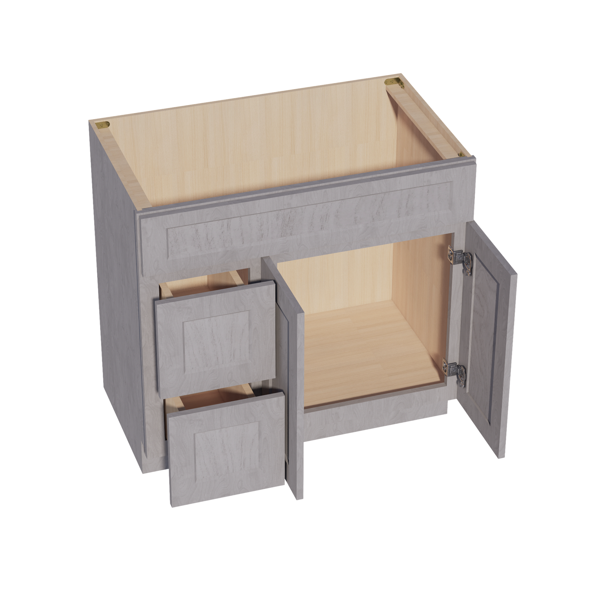 VSD3621L-SWG Vanity Sink Base 2 Doors & 2 Left Drawers Offset - Shaker Style - Washed Grey   36"W x 34-1/2"H x 21"D