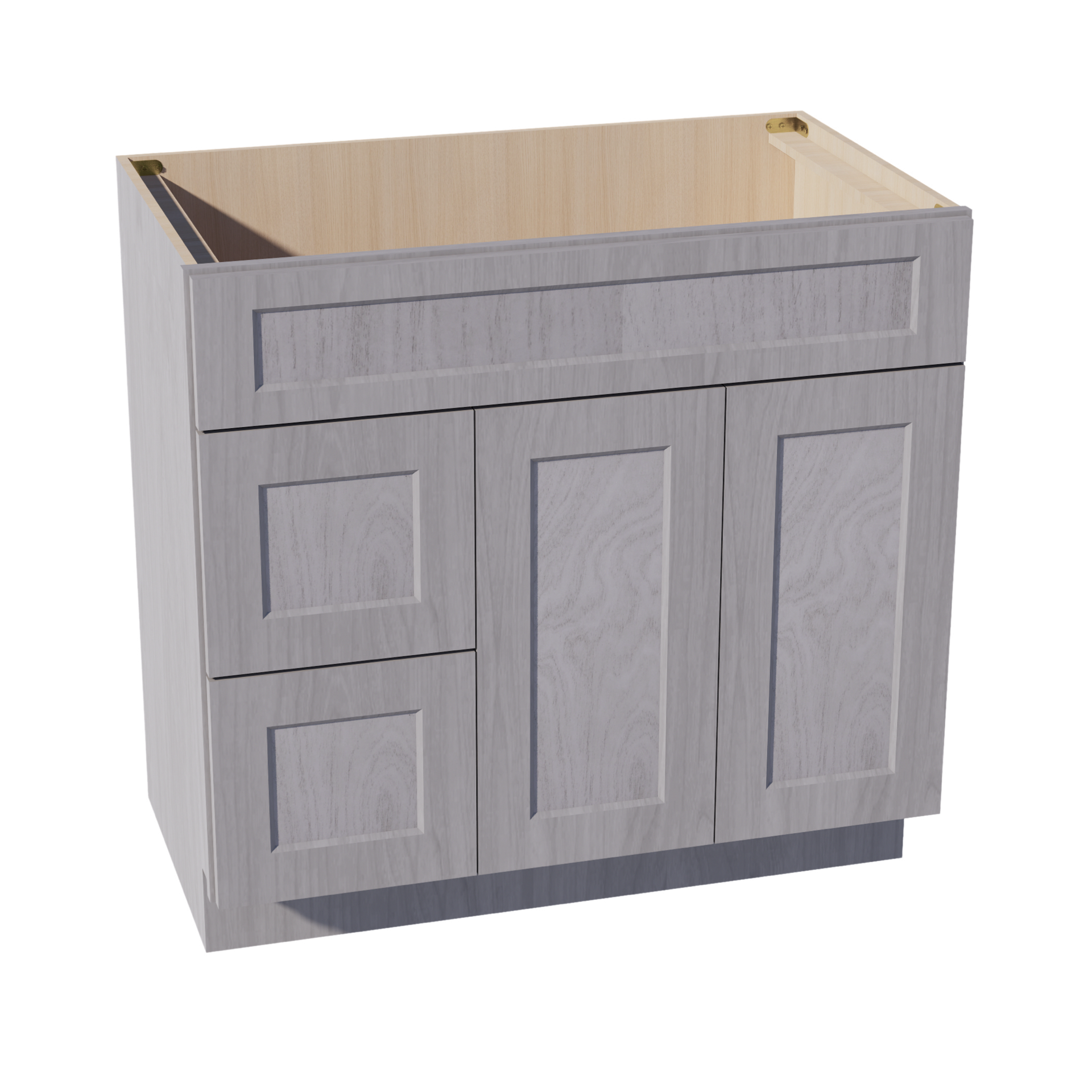 VSD3621L-SWG Vanity Sink Base 2 Doors & 2 Left Drawers Offset - Shaker Style - Washed Grey   36"W x 34-1/2"H x 21"D