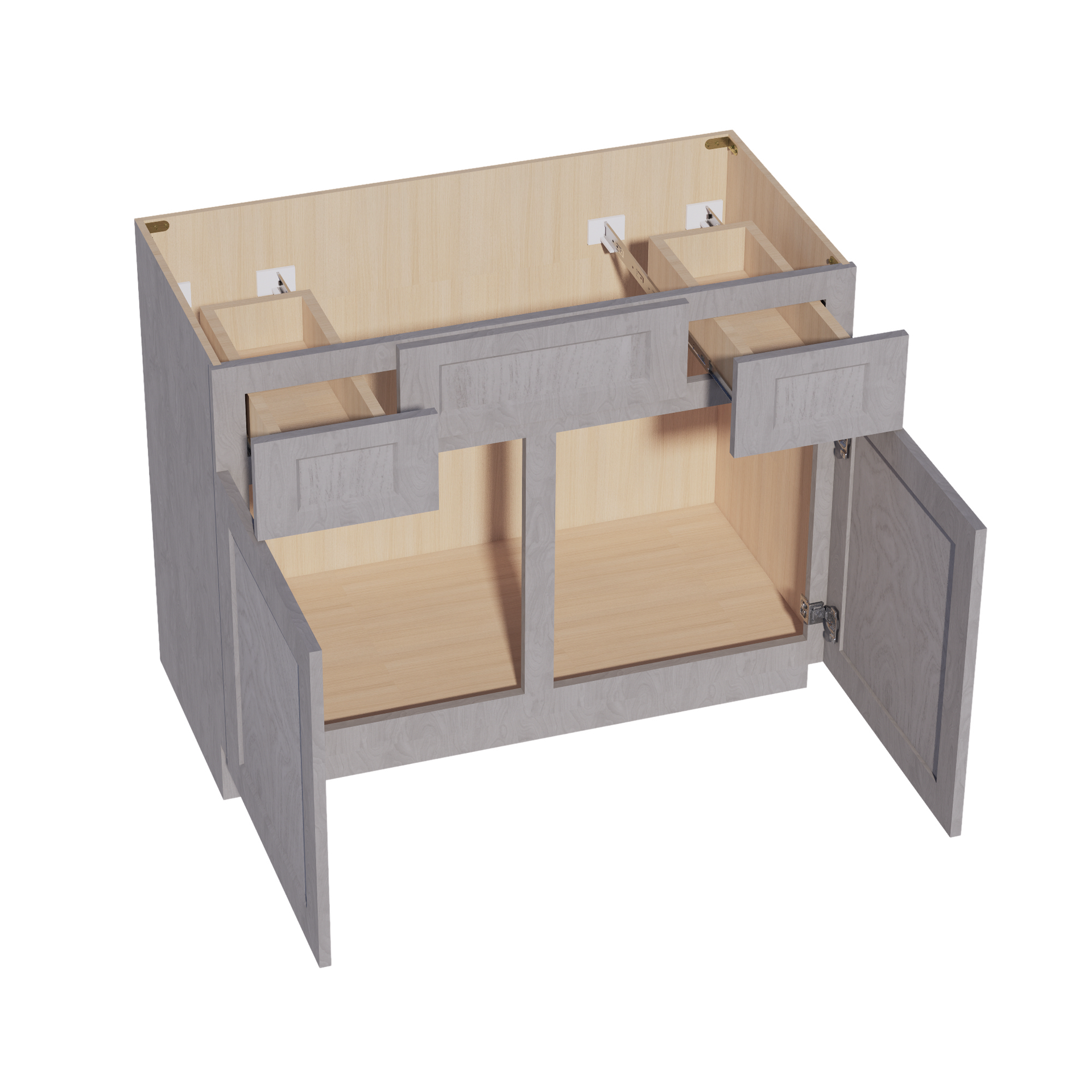 VSD4221-SWG Vanity Sink Base 2 Doors 2 Drawers & 1 Centered False Drawer  - Shaker Style - Washed Grey   42"W x 34-1/2"H x 21"D