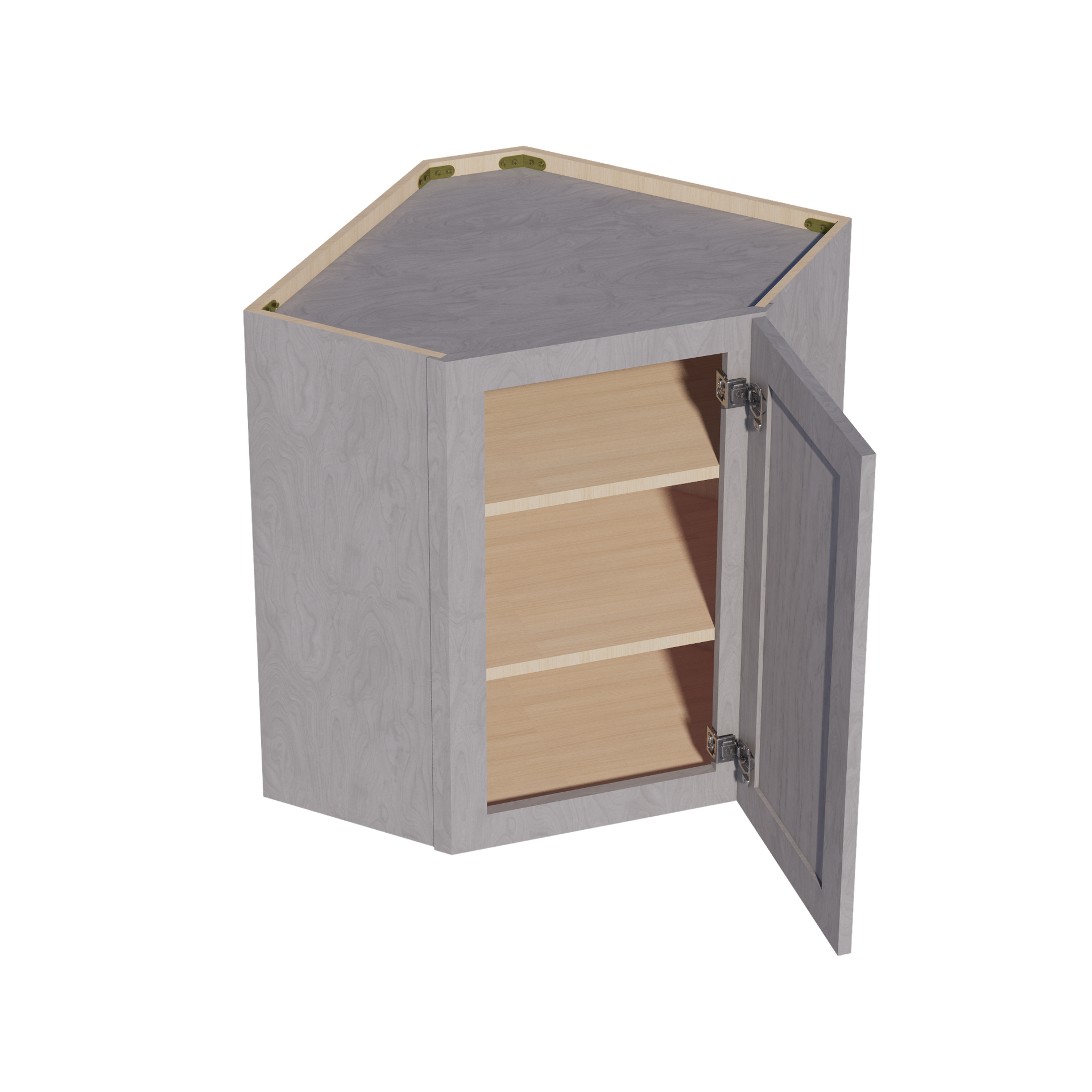 WDC2430-SWG: Shaker Washed Grey 24"W x 30"H 1 Door & 2 Shelves Diagonal Wall Corner Cabinet