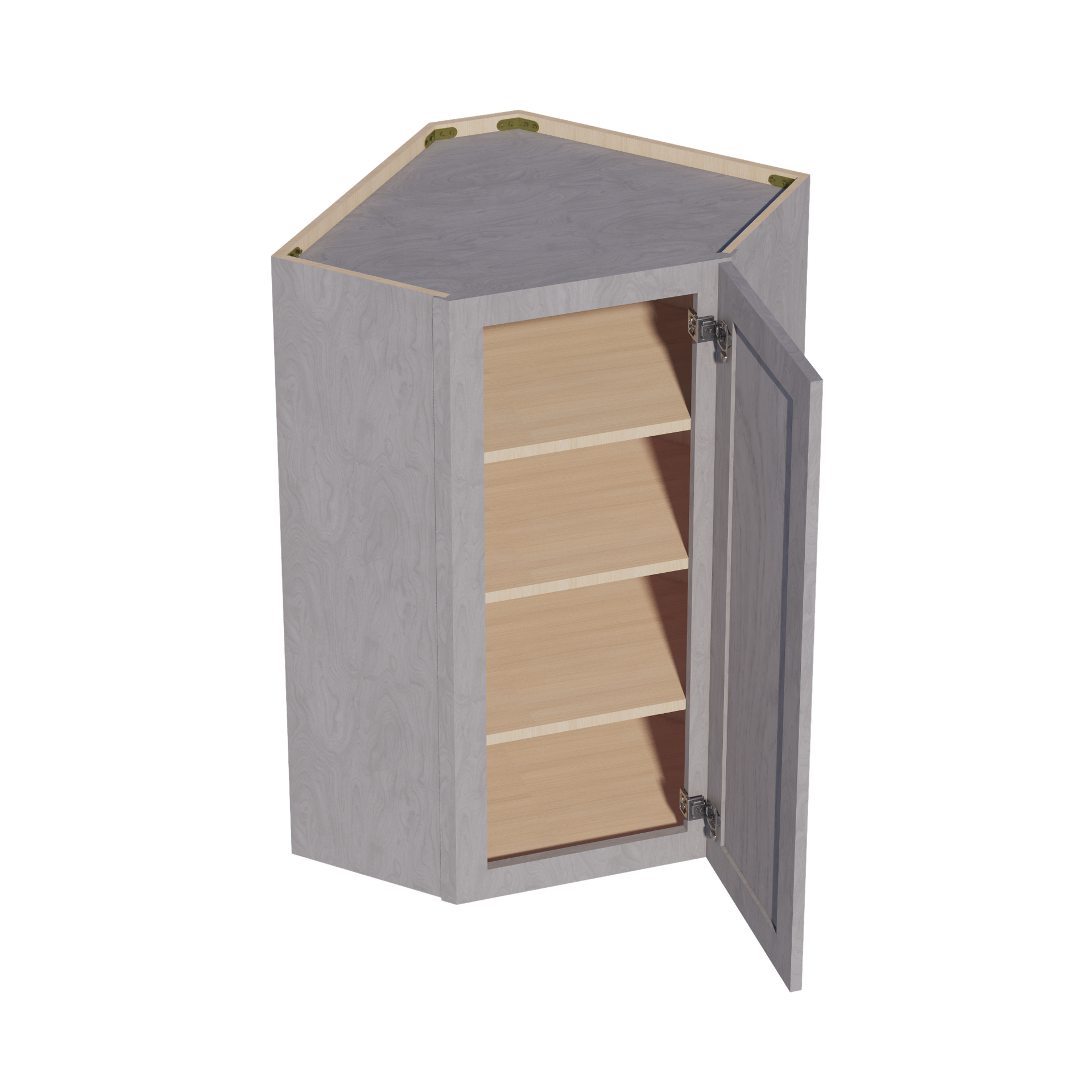 WDC2442-SWG Diagonal Wall Corner Cabinet 1 Door & 2 Shelves - Shaker Style - Washed Grey   24"W x 42"H x 24"D
