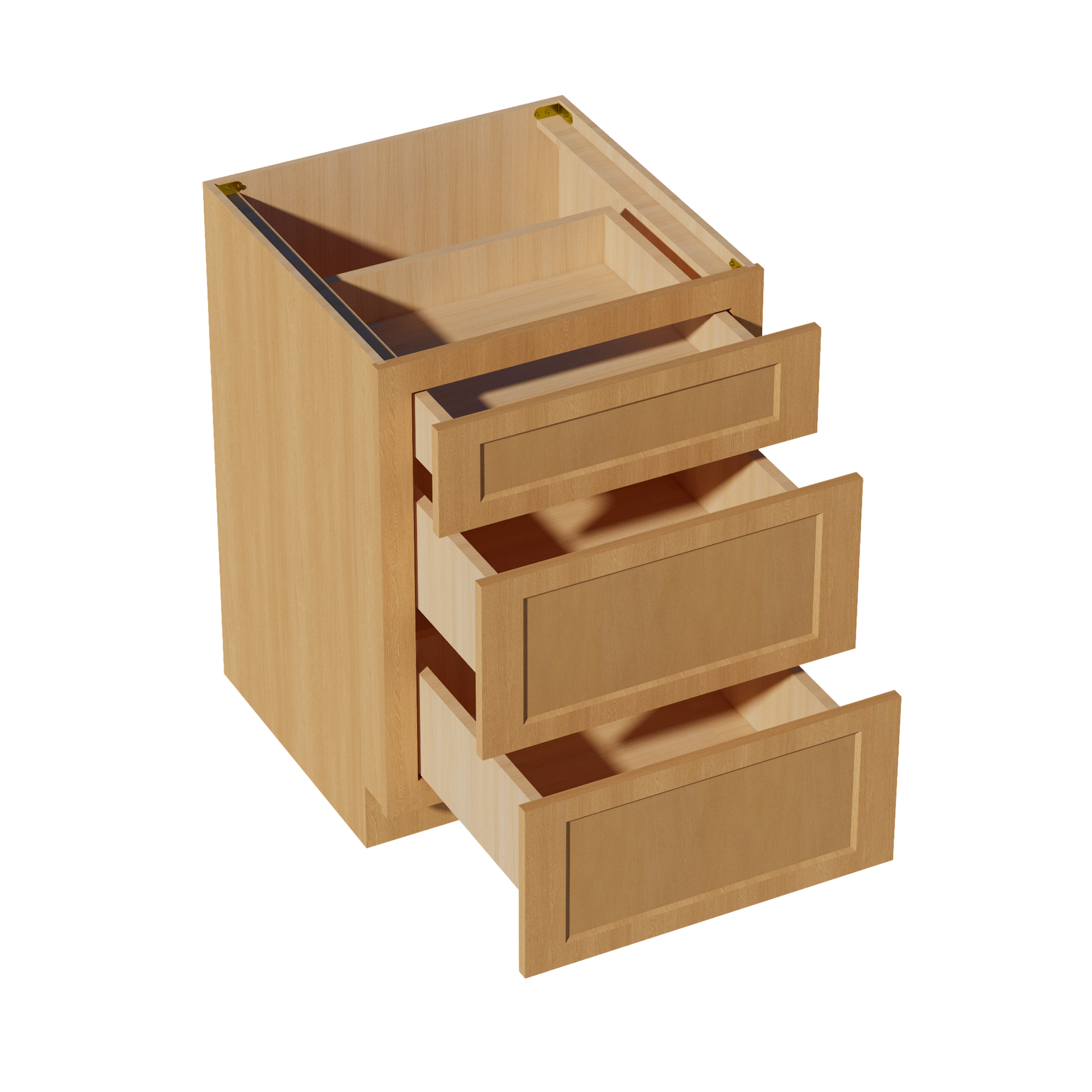 DB24-2-ST  Base Cabinet 3 Drawers - Shaker Style - Timber   24"W x 34-1/2"H x 24"D