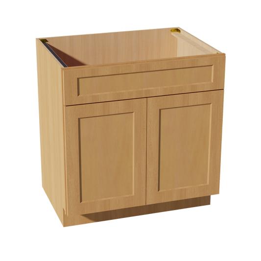 SB33-ST  Sink Base Cabinet 2 Door 2 False Drawer  - Shaker Style - Timber   33"W x 34-1/2"H x 24"D