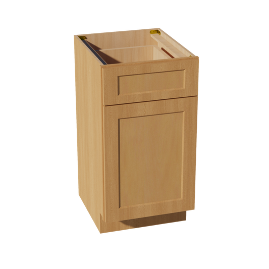 VB1821-ST: Shaker Timber 18"W x 34-1/2"H x 21"D 1 Door & 1 Drawer Single Door Vanity Base Cabinets