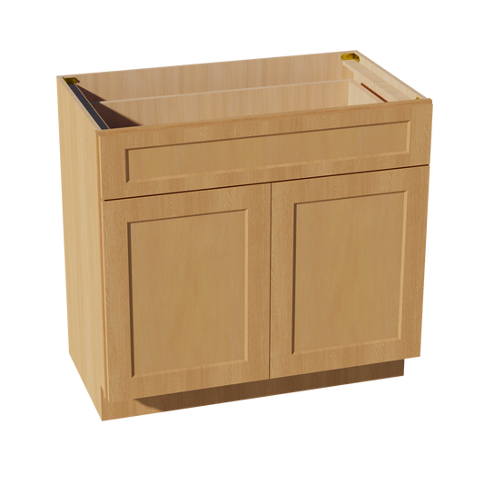 VB3621-ST: Shaker Timber 36"W x 34-1/2"H x 21"D 2 Doors & 1 Drawer Double Door Vanity Base Cabinets