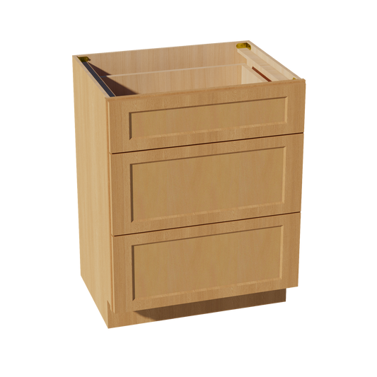 VDB2721-ST: Shaker Timber 27"W x 34-1/2"H x 21"D  3 Drawers Vanity Base Cabinets