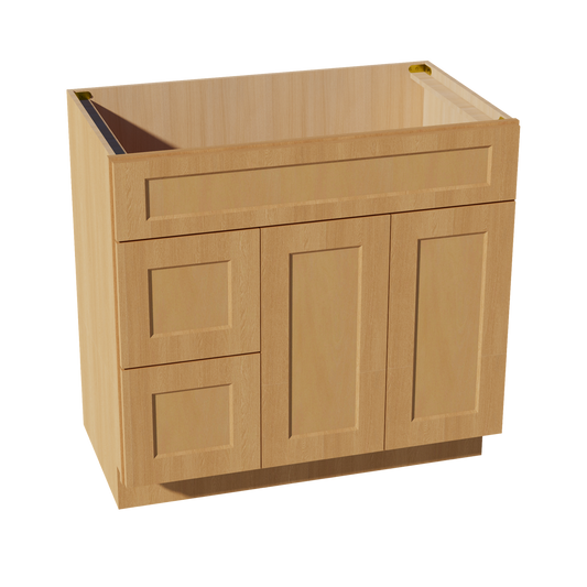 VSD3621L-ST  Vanity Sink Base 2 Doors & 2 Left Drawers Offset - Shaker Style - Timber   36"W x 34-1/2"H x 21"D