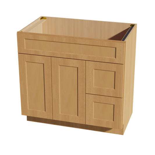 VSD3621R-ST  Vanity Sink Base 2 Doors & 2 Right Drawers Offset - Shaker Style - Timber   36"W x 34-1/2"H x 21"D