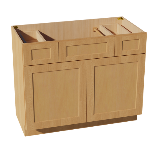VSD4221-ST  Vanity Sink Base 2 Doors 2 Drawers & 1 Centered False Drawer  - Shaker Style - Timber   42"W x 34-1/2"H x 21"D