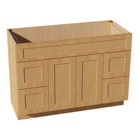 VSD4821-ST  Vanity Sink Base 2 Doors 2 Drawers & 1 Centered False Drawer  - Shaker Style - Timber   48"W x 34-1/2"H x 21"D