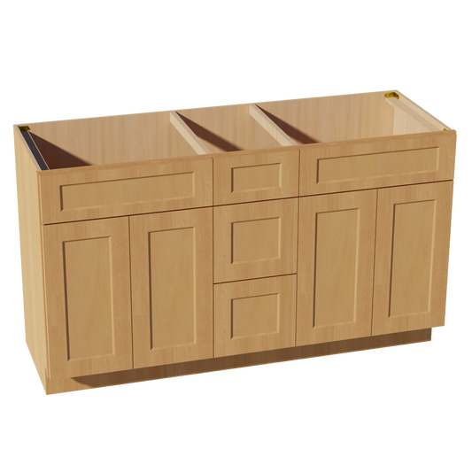 VSD60DOUBLE-ST  Vanity Sink Base Combo Cabinet  2 Doors 6 Drawers & 1 False Drawer Single Vanity - Shaker Style - Timber   60"W x 34-1/2"H x 21"D