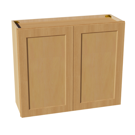 W3630-ST: Shaker Timber 36"W x 30"H 2 Doors & 2 Shelves Standard Wall Cabinet