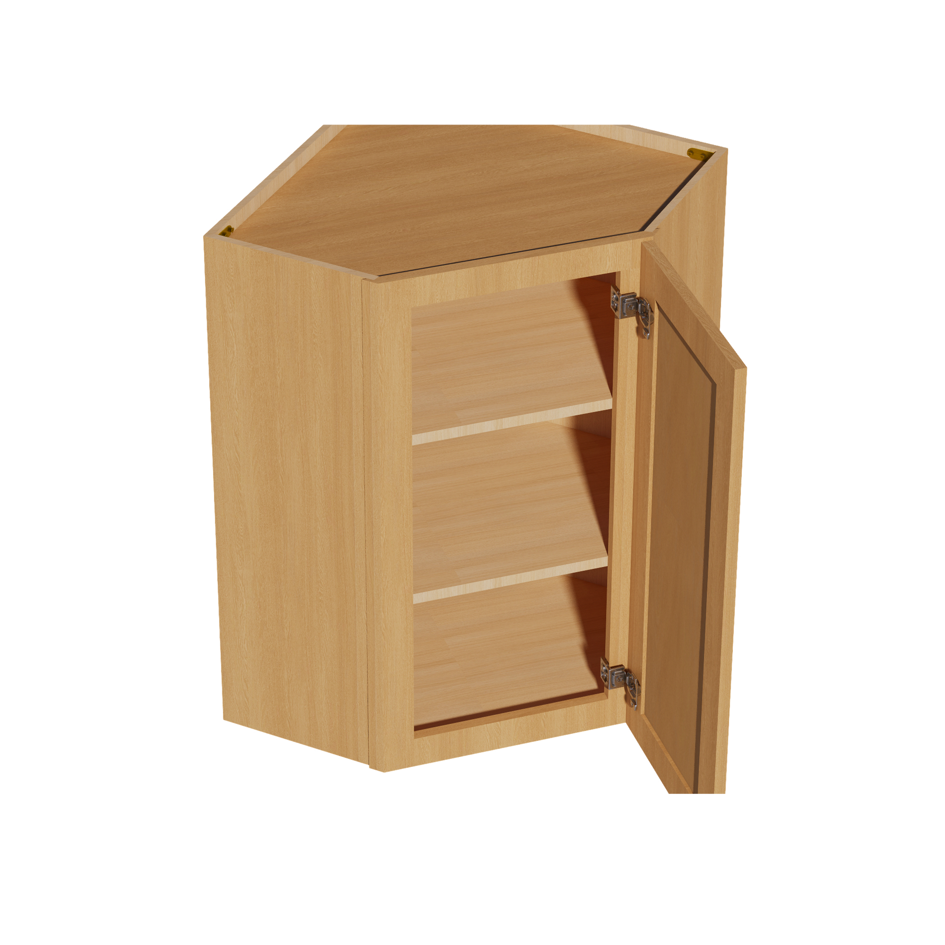 WDC2436-ST: Shaker Timber 24"W x 36"H 1 Door & 2 Shelves Diagonal Wall Corner Cabinet