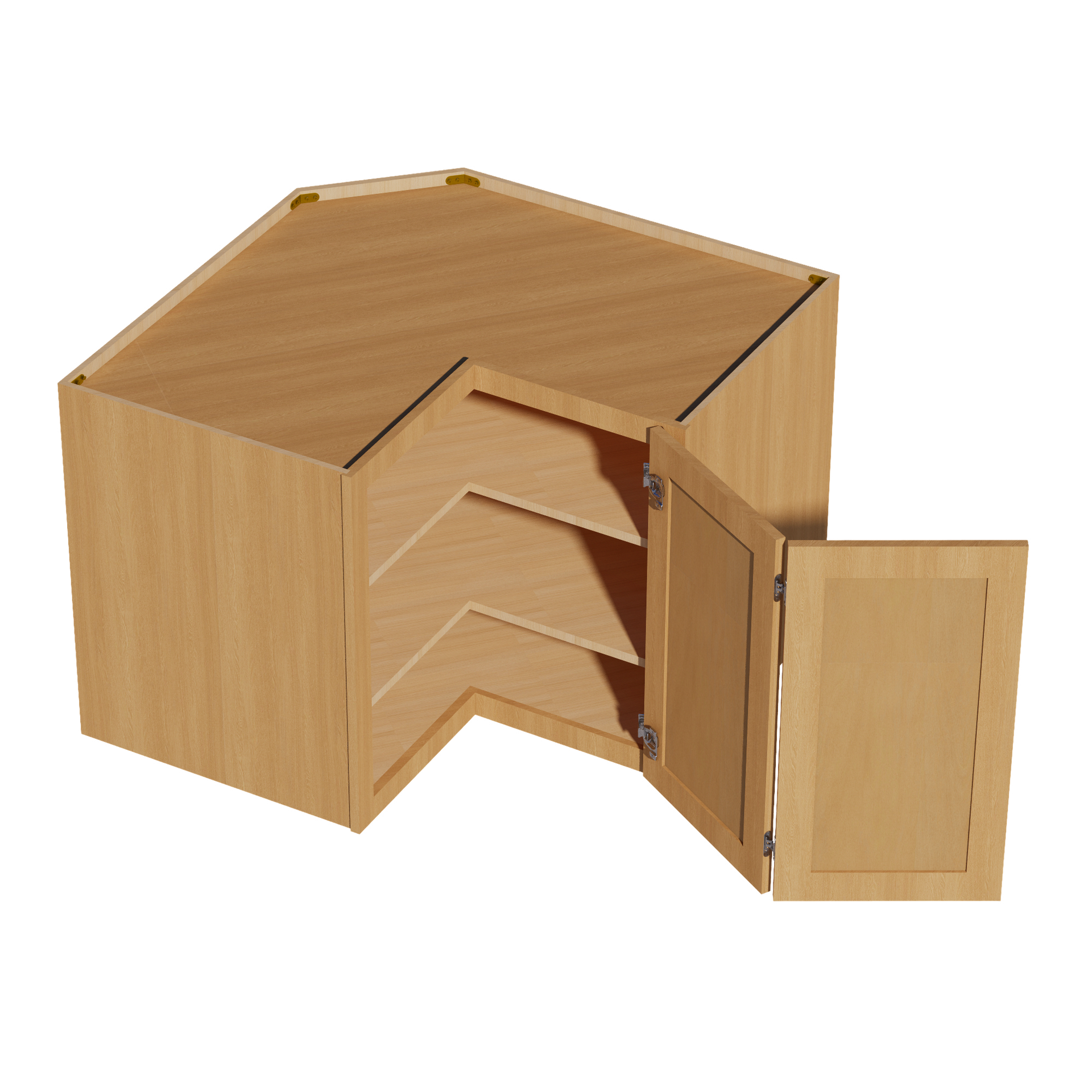 WPC2430-ST  Wall Corner Cabinet Pie Cut  1 Door & 2 Shelves  - Shaker Style - Timber   11-1/2" X 11-1/2" x 30"H x 24"D