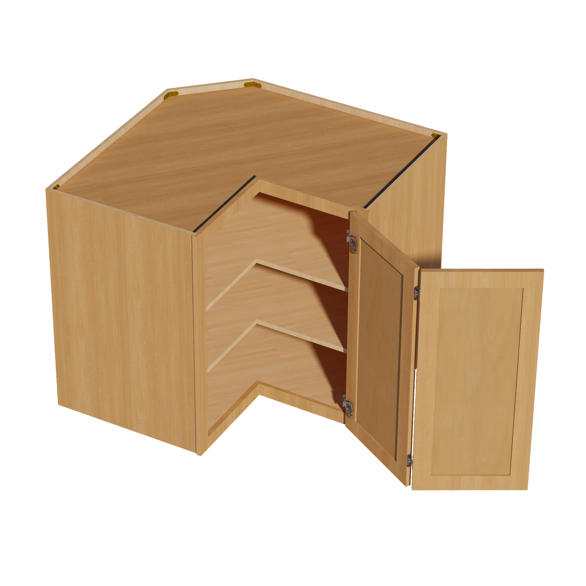 WPC2436-ST  Wall Corner Cabinet Pie Cut  1 Door & 2 Shelves  - Shaker Style - Timber   11-1/2" X 11-1/2" x 36"H x 24"D