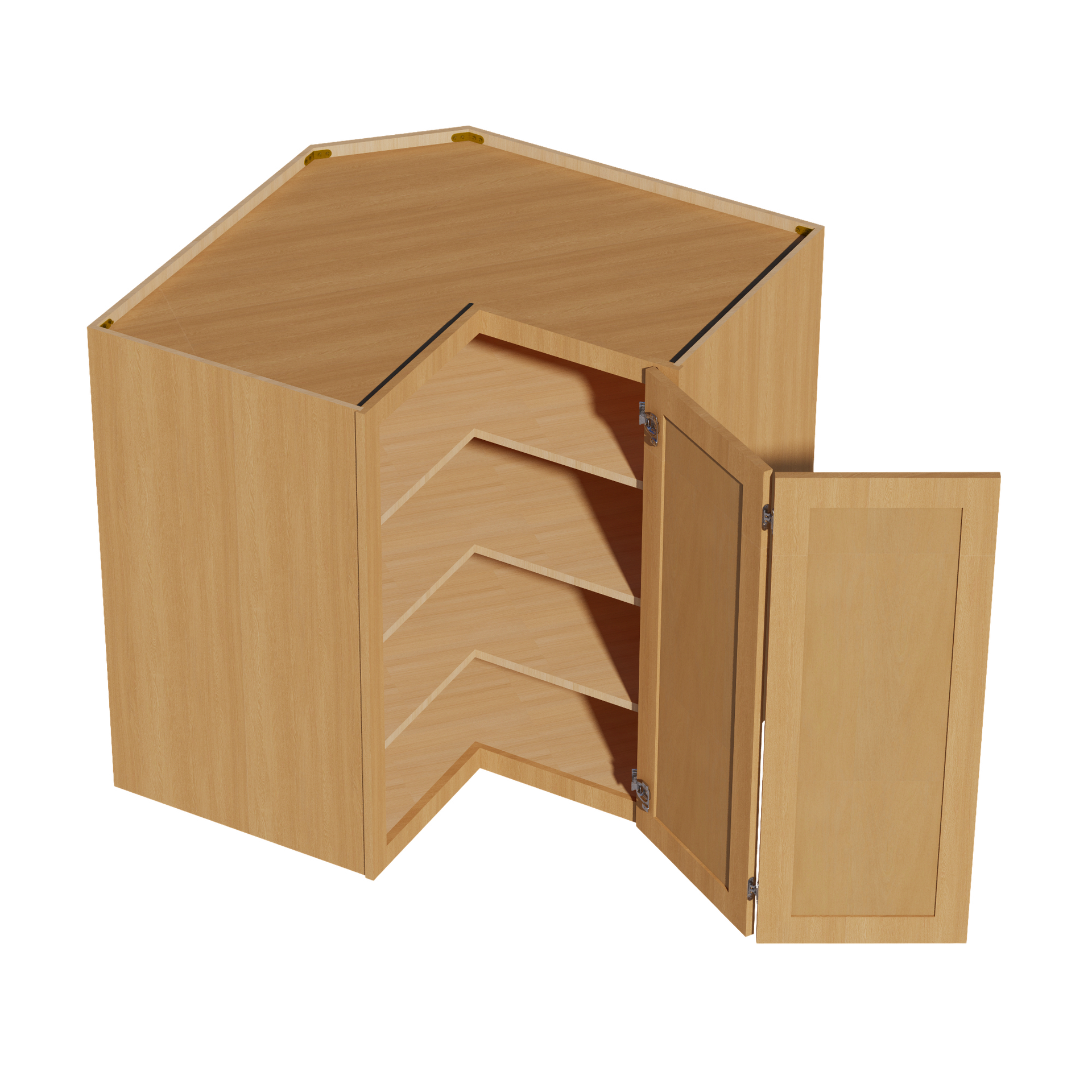 WPC2442-ST  Wall Corner Cabinet Pie Cut  1 Door & 2 Shelves  - Shaker Style - Timber   11-1/2" X 11-1/2" x 42"H x 24"D