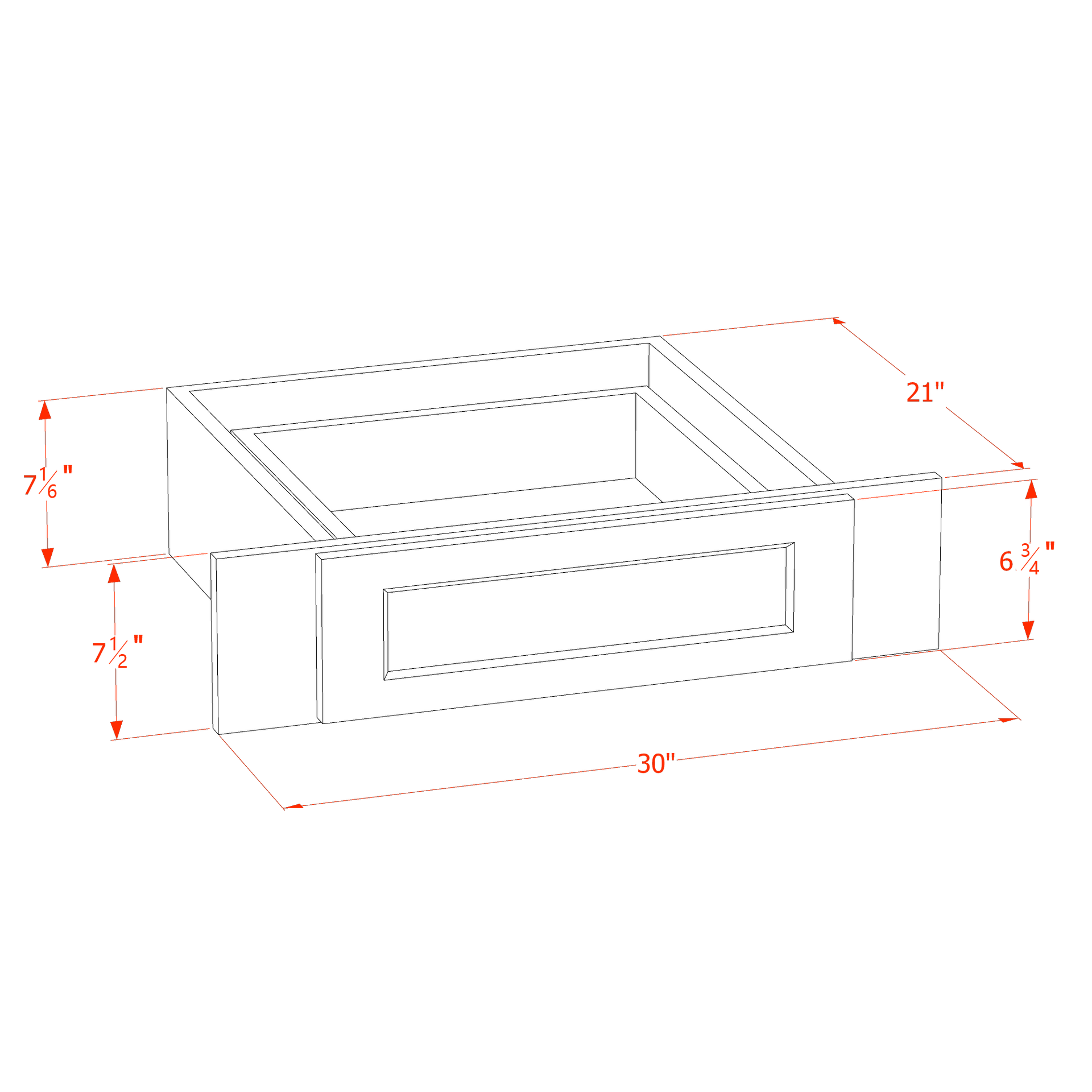 KD30-ST  Vanity Knee Drawer - Shaker Style - Timber   30"W x 7-1/2"H x 21"D
