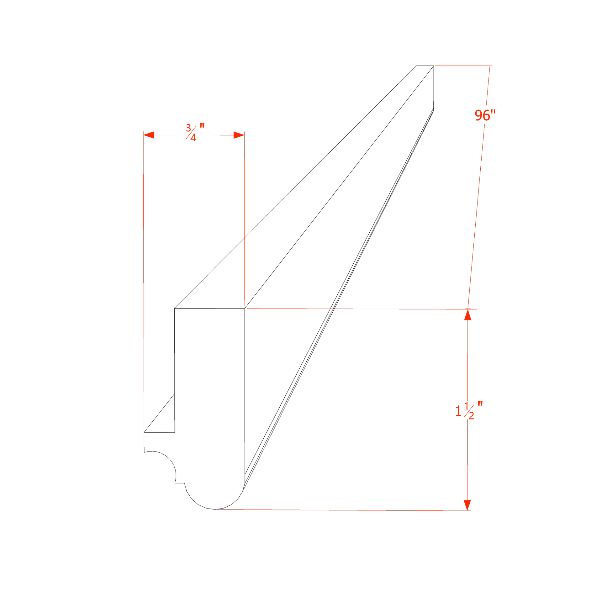 LRM-ST  Light Rail Molding - Shaker Style - Timber   96"W x 1-1/2" x 3/4"
