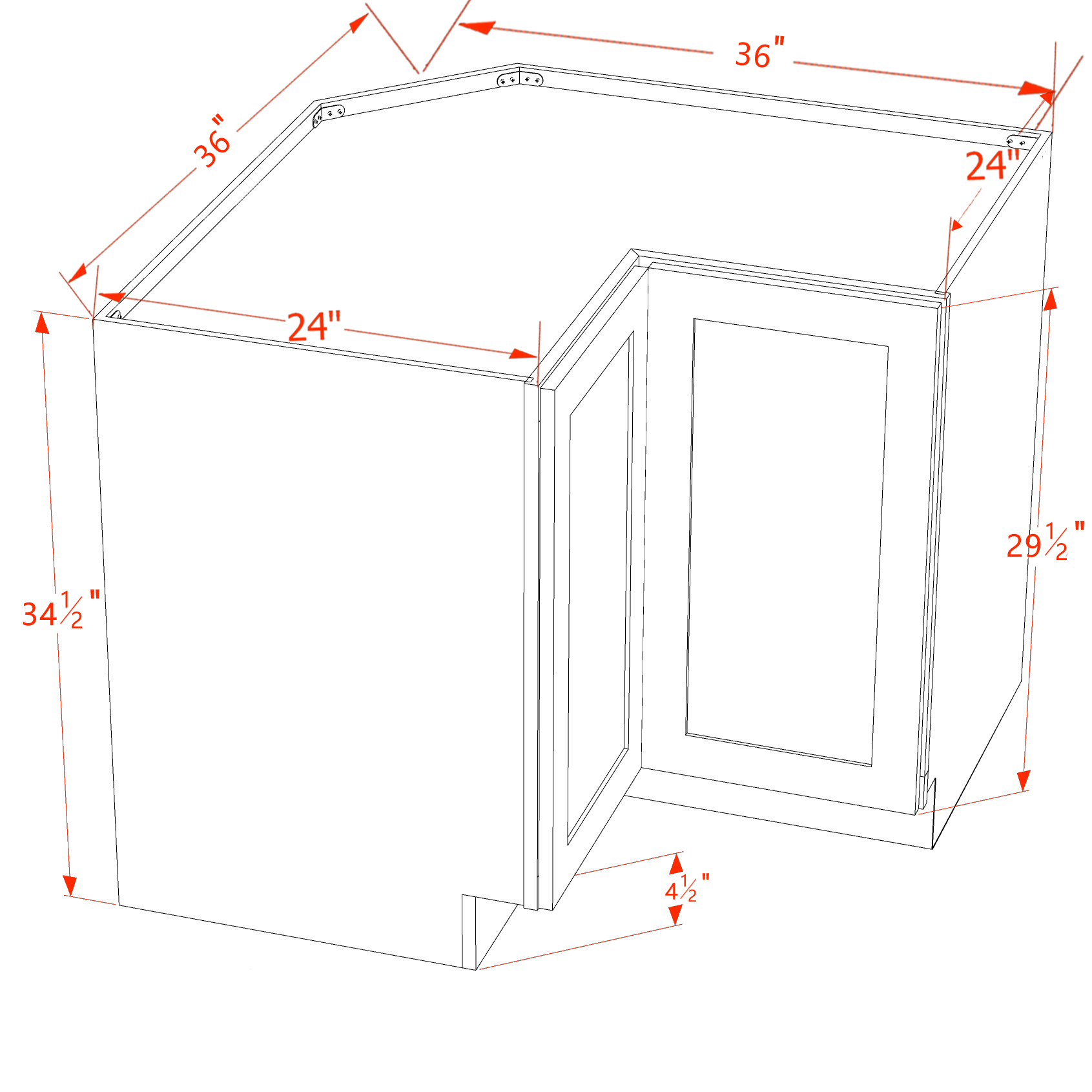 LSB36-ST  Base Cabinet 2 Door Corner Lazy Susan  - Shaker Style - Timber   18"x18"W x 34-1/2"H x 24"D