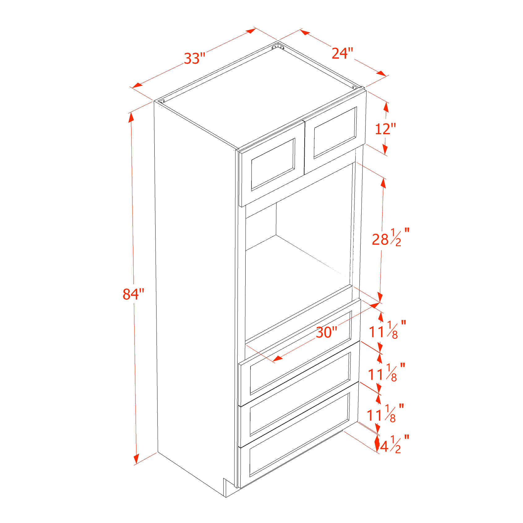 OC3384-SSE: Slim Shaker Espresso 33"W x 84"H x 24"D 2 Doors & 3 Drawers Tall Oven Shelf Cabinets