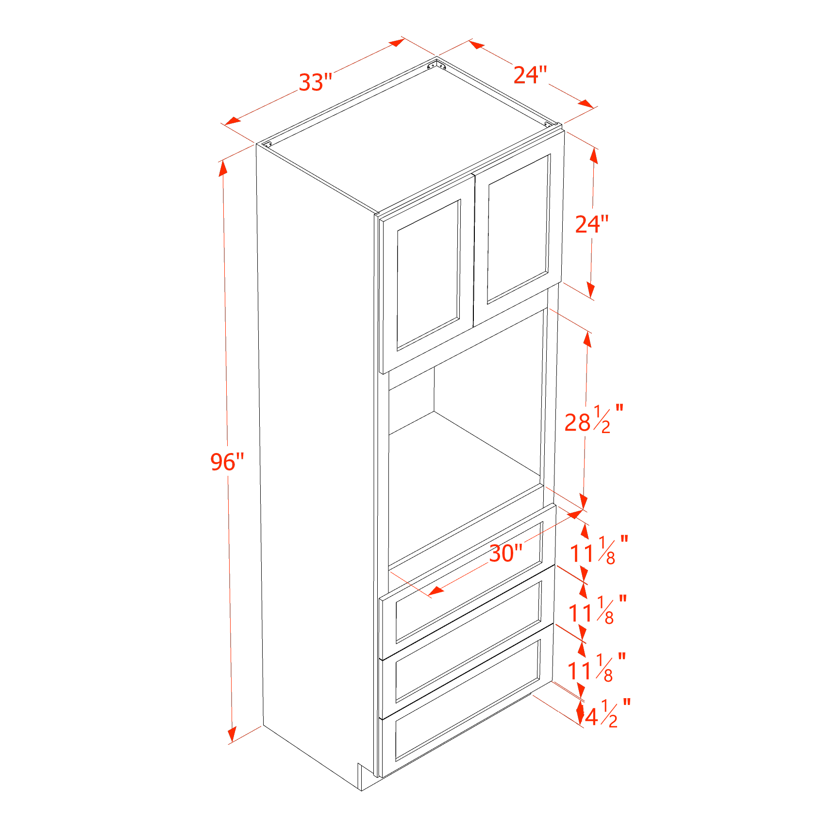 OC3396-SSE: Slim Shaker Espresso 33"W x 96"H x 24"D 2 Doors & 3 Drawers Tall Oven Shelf Cabinets