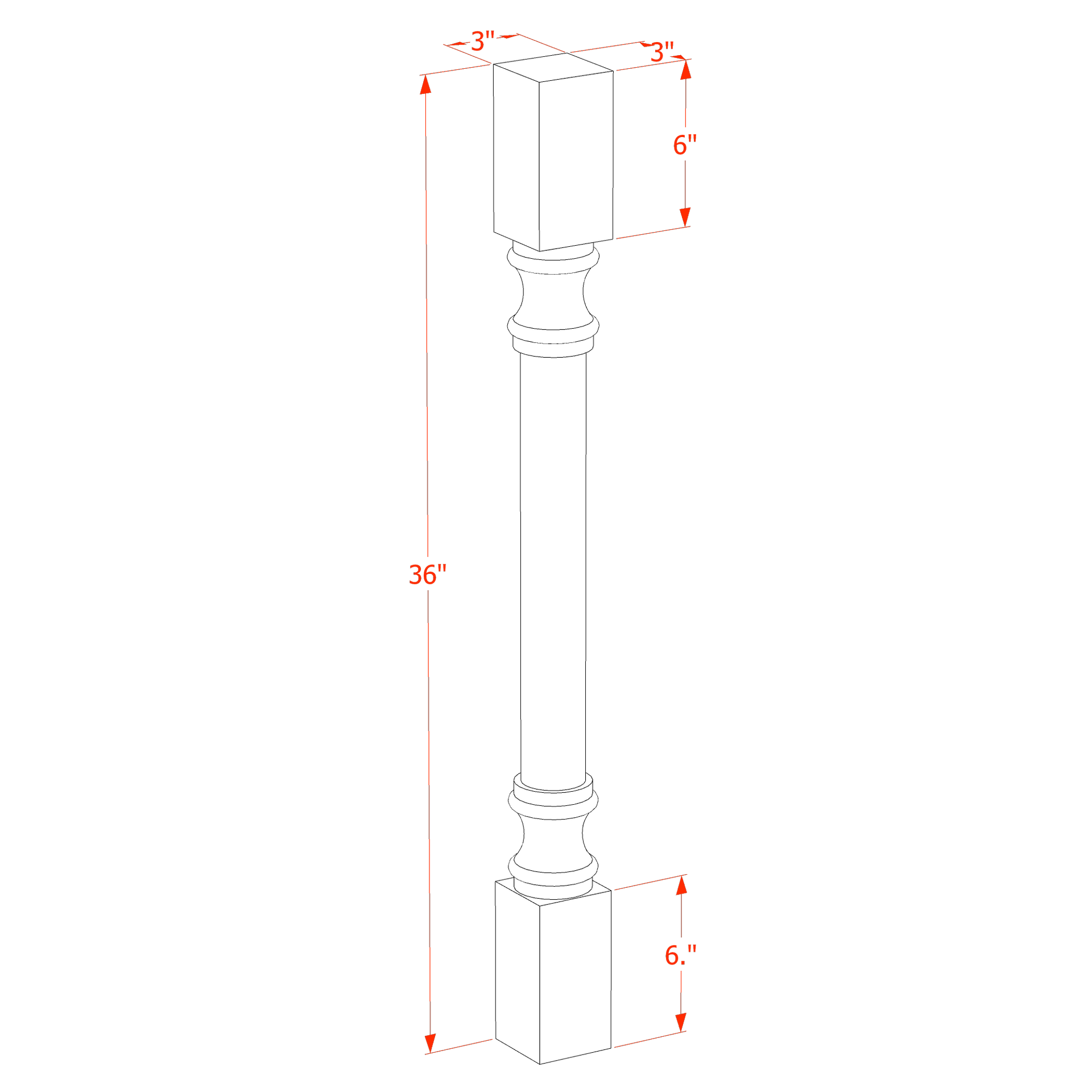 RP336-ST  Round Roman Pillar - Shaker Style - Timber   03"W x 36"H x 3"D