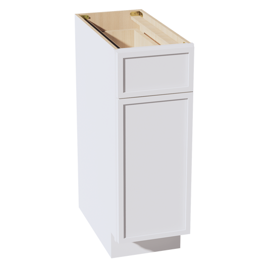 B12-SSW: Slim Shaker White 12" 1 Drawer 1 Door Standard Base Cabinet