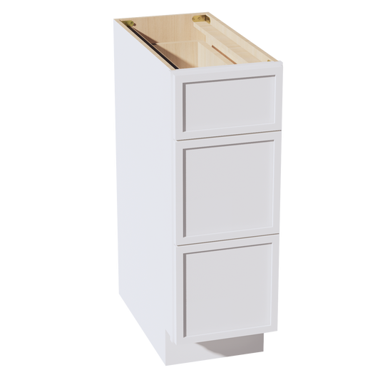 DB12-SSW  Base Cabinet 3 Drawers - Slim Shaker Style - White   12"W x 34-1/2"H x 24"D