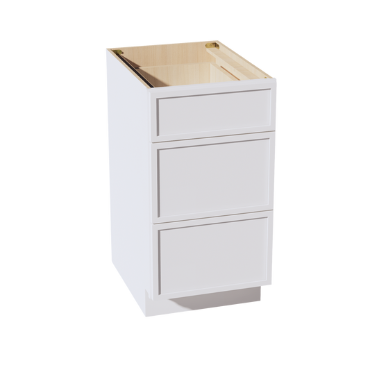 DB18-SSW  Base Cabinet 3 Drawers - Slim Shaker Style - White   18"W x 34-1/2"H x 24"D
