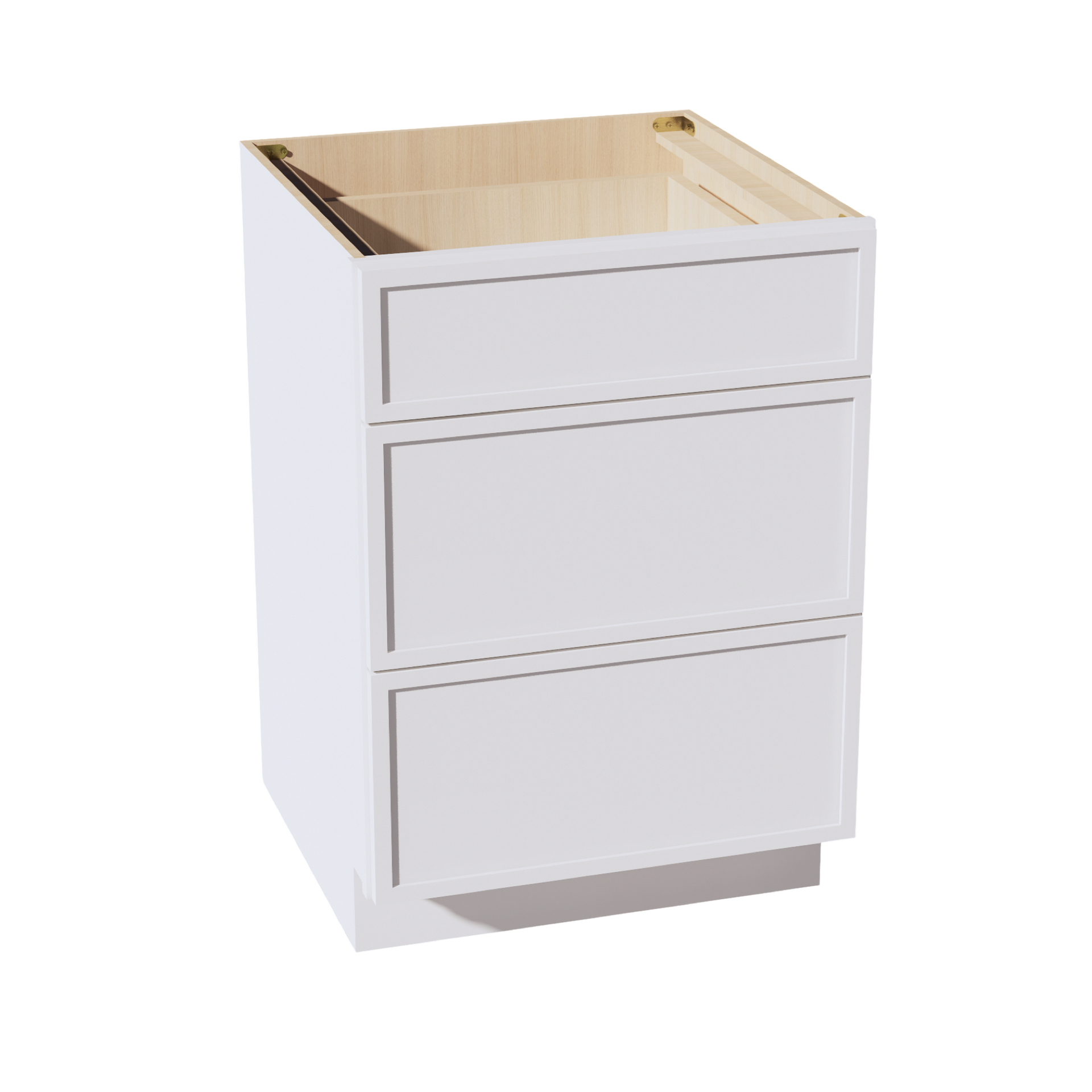 DB24-SSW  Base Cabinet 3 Drawers - Slim Shaker Style - White   24"W x 34-1/2"H x 24"D