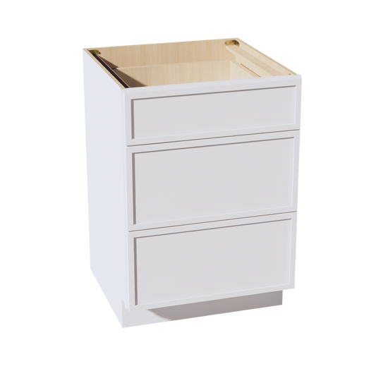 DB24-SSW  Base Cabinet 3 Drawers - Slim Shaker Style - White   24"W x 34-1/2"H x 24"D