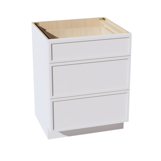 DB27-SSW  Base Cabinet 3 Drawers - Slim Shaker Style - White   27"W x 34-1/2"H x 24"D