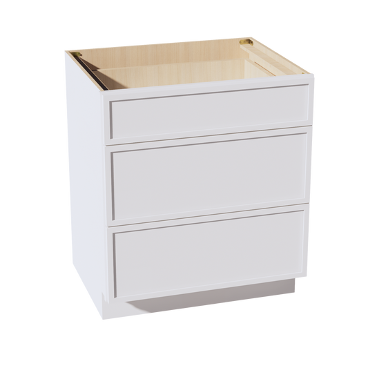 DB30-SSW  Base Cabinet 3 Drawers - Slim Shaker Style - White   30"W x 34-1/2"H x 24"D
