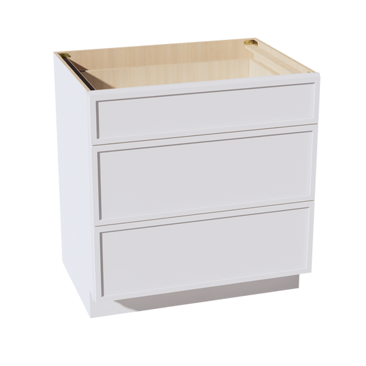 DB33-SSW  Base Cabinet 3 Drawers - Slim Shaker Style - White   33"W x 34-1/2"H x 24"D