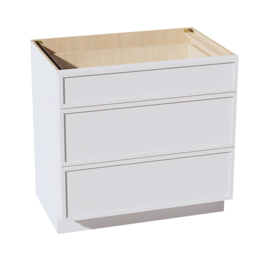 DB36-SSW  Base Cabinet 3 Drawers - Slim Shaker Style - White   36"W x 34-1/2"H x 24"D