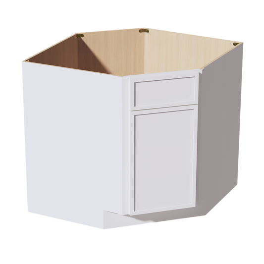 DSB36-SSW  Base Cabinet 1 Door 1 False Drawer Corner Sink - Slim Shaker Style - White   18"W x 34-1/2"H x 24"D