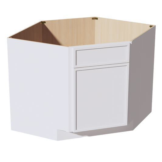 DSB42-SSW  Base Cabinet 1 Door 1 False Drawer Corner Sink - Slim Shaker Style - White   27"W x 34-1/2"H x 24"D