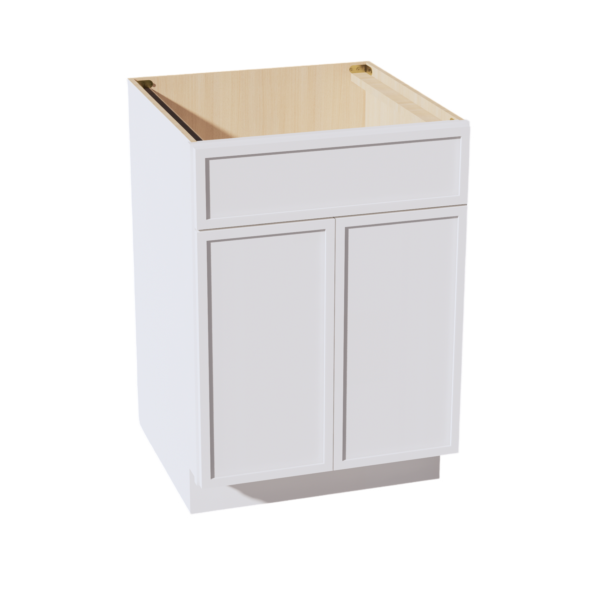SB24-SSW  Sink Base Cabinet 2 Door 2 False Drawer  - Slim Shaker Style - White   24"W x 34-1/2"H x 24"D
